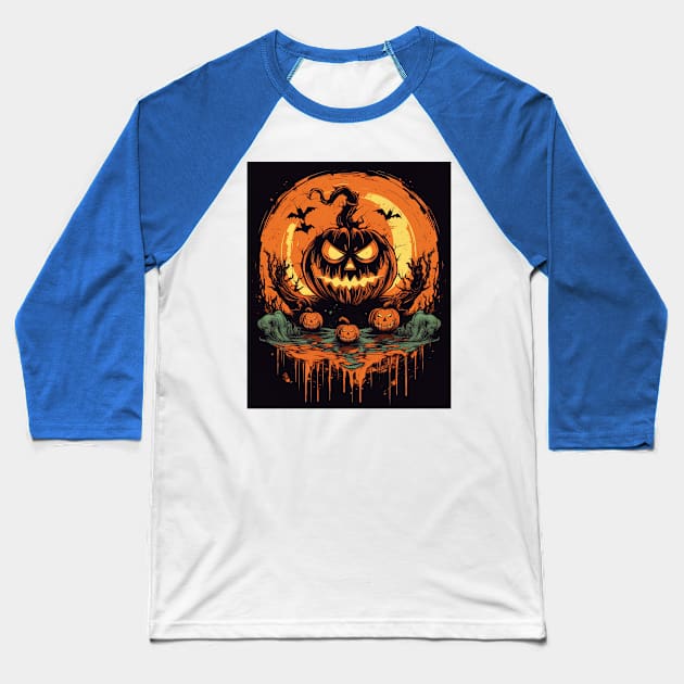 possessed pumpkin during halloween Baseball T-Shirt by Maverick Media